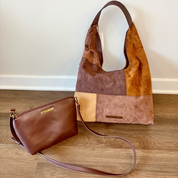 NWT VIRAL STEVE MADDEN BROWN PATCHWORK HOBO BAG - Picture 1 of 8